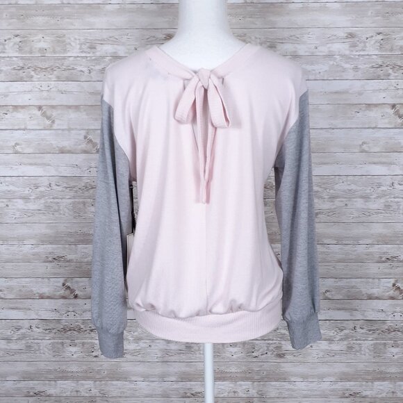 1. State Womens Sweater S Tie Back Pink Gray 553A - Picture 3 of 5